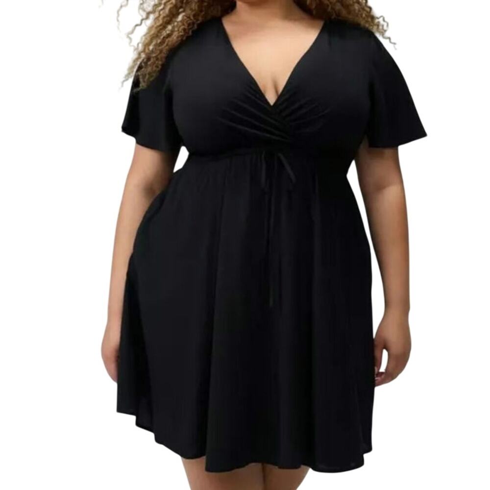 NWT Torrid Black Surplice V-neck Flutter Sleeve Mini Dress Goth Whimsigoth